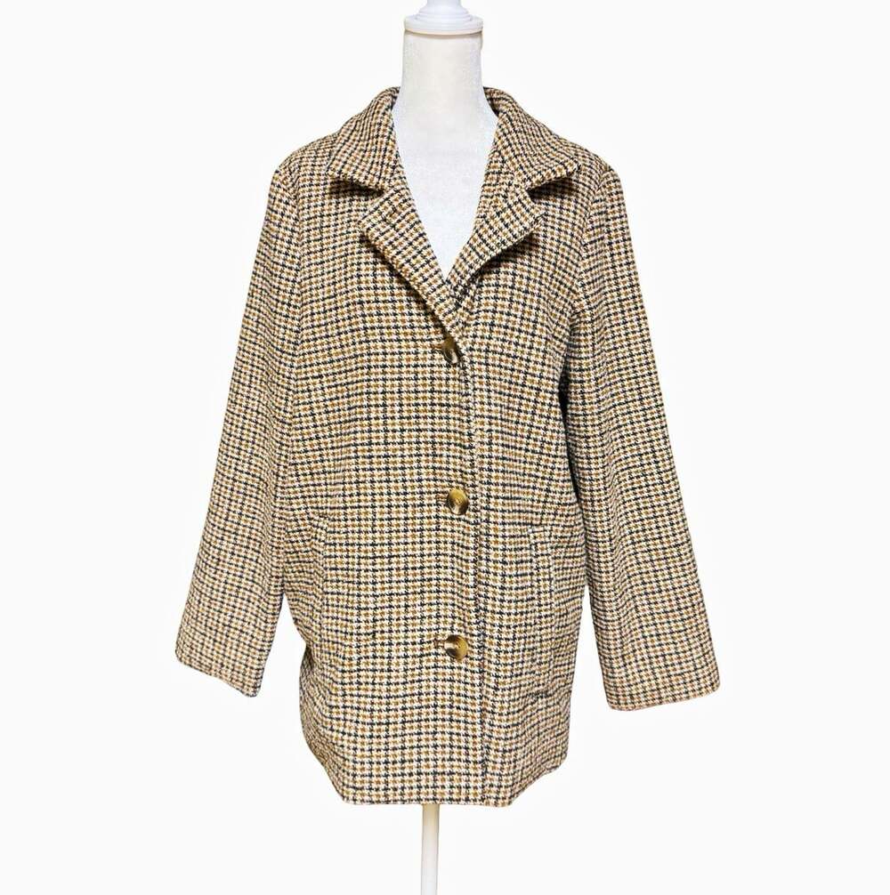 Old Navy Women's Houndstooth Button Front Mid-Length Lined Pocket Jacket M